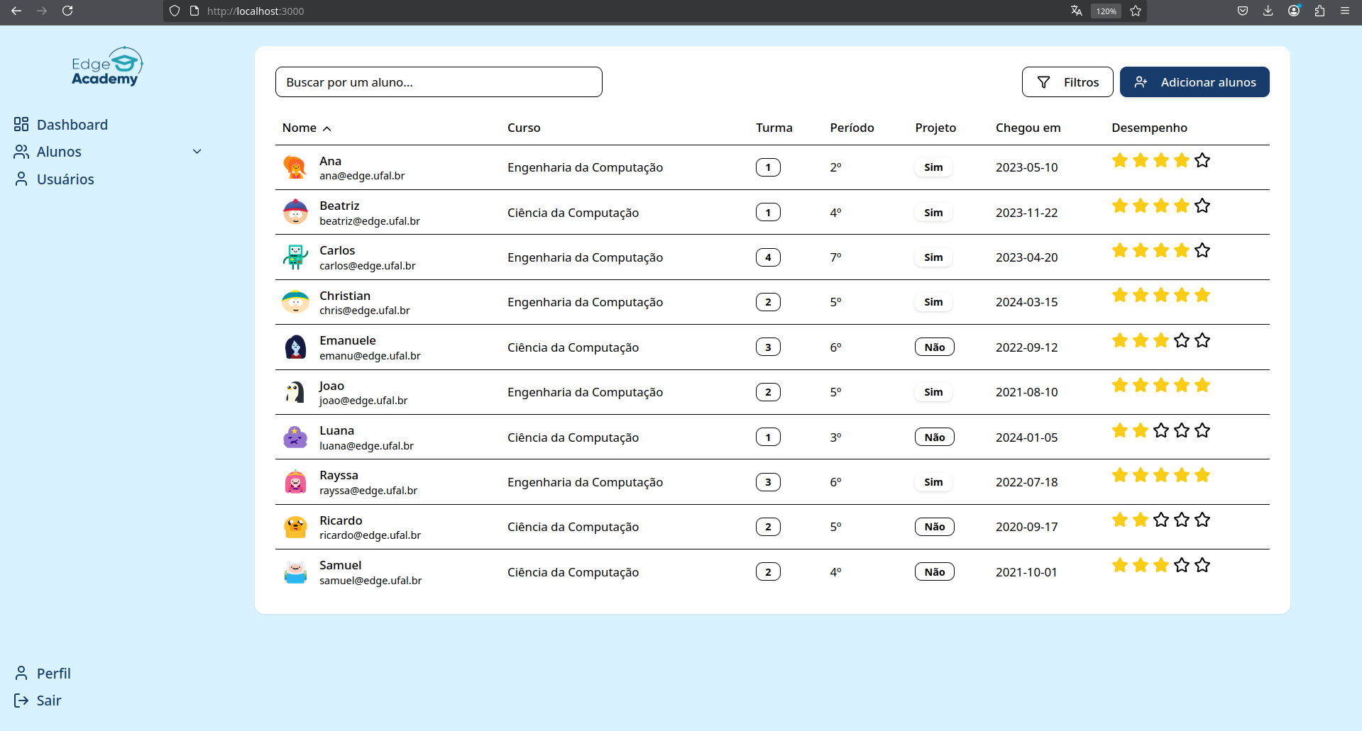 Interface software com Next.js framework Mynaui